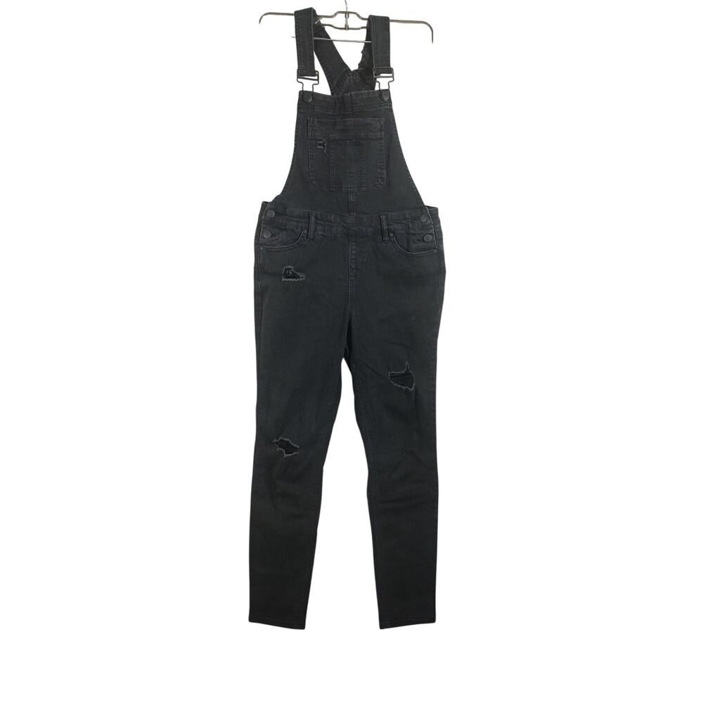 Women's Junior Size 5 Skinny Fit Black Denim Bib Overalls Distressed Blue Spice